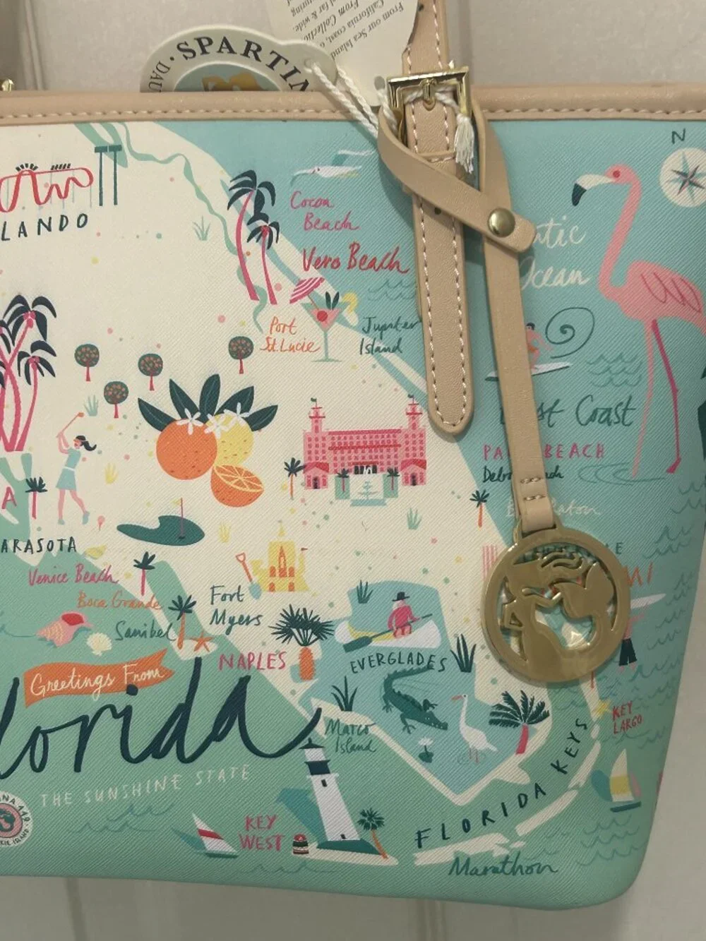 Spartina 449 Florida Map Tote Bag Greetings From Florida Mermaid RETIRED NWT